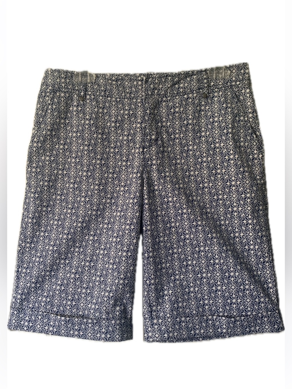 Athleta Navy & White Geometric Bermuda Shorts